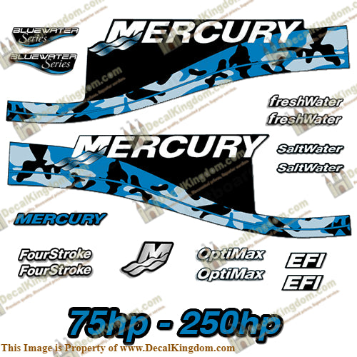 Mercury 75hp - 250hp Decals - Blue Camo