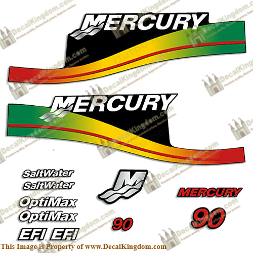 Mercury 90hp Decal Kit - Rasta Colors