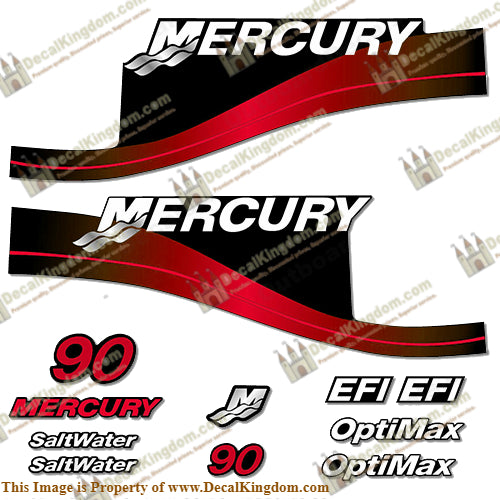 Mercury 90hp EFI/Optimax Decal Kit (Red) - Boat Decals from DecalKingdom Mercury 90hp EFI/Optimax Decal Kit (Red) outboard decal Mercury 90hp EFI/Optimax Decal Kit (Red) vintage decals