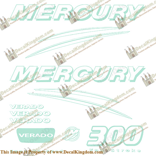 Mercury Verado 300hp Decal Kit - 1 Color - Custom Sea Foam
