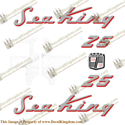 Sea King 1957 25HP Decals - Silver/Red