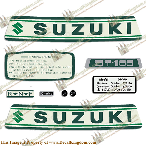 Suzuki 7hp DT100 Decal Kit - 1960's to 1970's