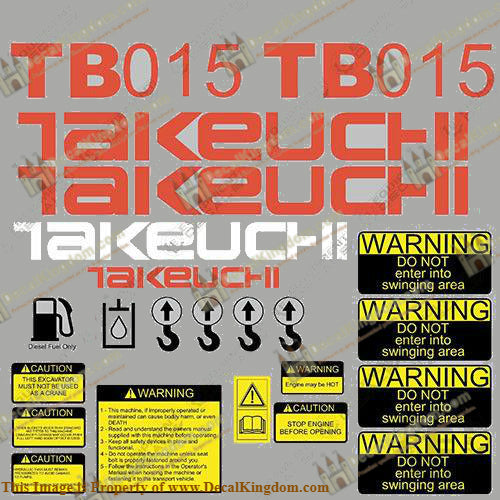 Takeuchi TB 015 Mini Excavator Decals Equipment Decals