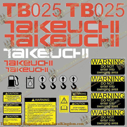 Takeuchi TB 025 Mini Excavator Decals Equipment Decals