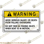 Warning Decal - "Do not ride in fishing seats.." - Boat Decals from DecalKingdom Warning Decal - "Do not ride in fishing seats.." outboard decal Warning Decal - "Do not ride in fishing seats.." vintage decals