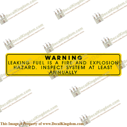 Warning Decal - Leaking Fuel...Inspect System - Boat Decals from DecalKingdom Warning Decal - Leaking Fuel...Inspect System outboard decal Warning Decal - Leaking Fuel...Inspect System vintage decals